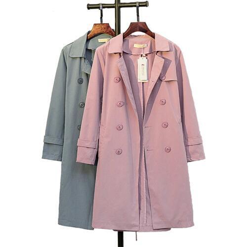 Plus size 5XL Cotton Trench Coat Women 2019 Spring Autumn Solid color Double-breasted Long Windbreaker Casual Tops Female A2470