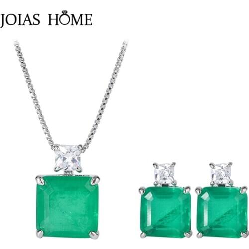 JoiasHome 925 Silver Woman Jewelry Sets Necklace Earrings with Emerald Gemstone Jewelry for Woman Wedding Gifts Wholesale