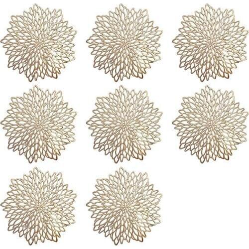 Golden Round Placemat, Round PVC Cutout Place Mat Christmas, Wedding, Banquet, Restaurant, Hotel, 15.5 Inch (8 Sets)