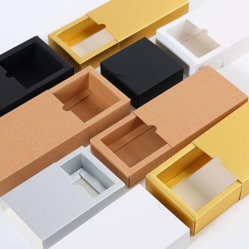 10 Sets Gold Silver Cardboard Box Kraft Paper Drawer Box White Black Gift Packing Paper Box for Birthday Christmas Wedding Gifts
