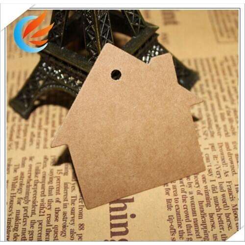 100pcs Brown Kraft Paper House Marked Blank Card Hand Draw Paper Tags Clothes Toy Labeled Card Model+20M String Free Shipping