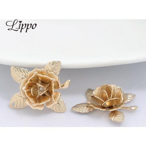 20 pcs 3D Brass Rose Flower Bead Caps 24K Gold color Charm Beads DIY Making Brooch findings