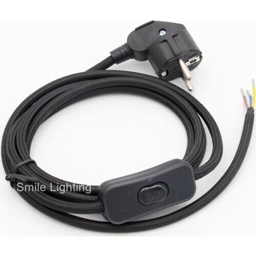 250V AC Europe Power Cord With Grounded Plug EU Standard Electrical Power Cord Fabric Braided Covered 2 Meters