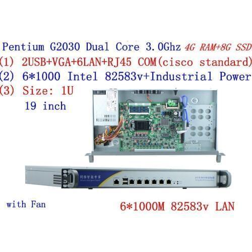 4G RAM 8G SSD Inte G2030 3.0G 1U firewall server with 6 intel 1000M 825853v Gigabit LAN support ROS RouterOS Mikrotik Wayos etc