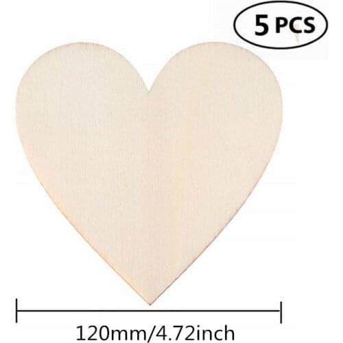 5pcs 120mm 4.72inch Unfinished Wood Cutout Heart Shaped Wood Pieces for Wooden Craft DIY Projects Gift Tags Wedding Decoration