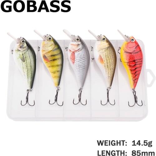 GOBASS 5pcs Rattling Hard Bait for Pike Fishing Lure Set 80mm Floating Wobblers Crankbaits Fishing Tackle Box Black Minnow Lures