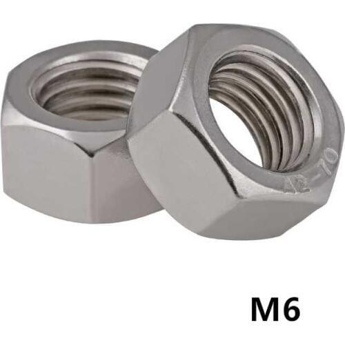 50pcs Metric Thread M6 Hex Nut DIN934 A2-70 Metal Nut 304 stainless steel Hexagon Nut