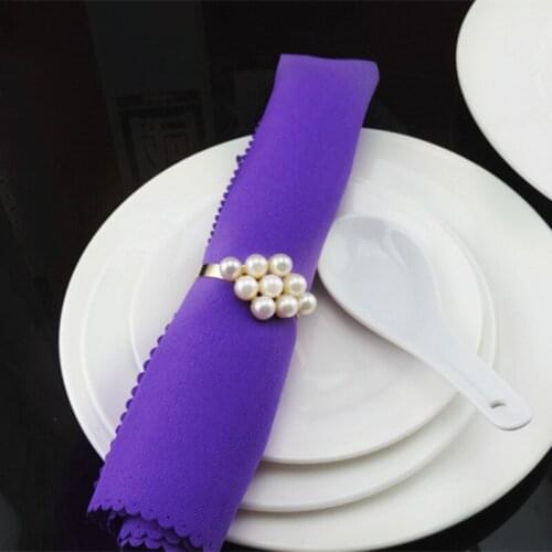 6Pcs Pearl Metal Hotel Banquet Napkin Rings Gold Napkin Buckle Serviette Holder For Wedding Decoration Supplies Free Shipping