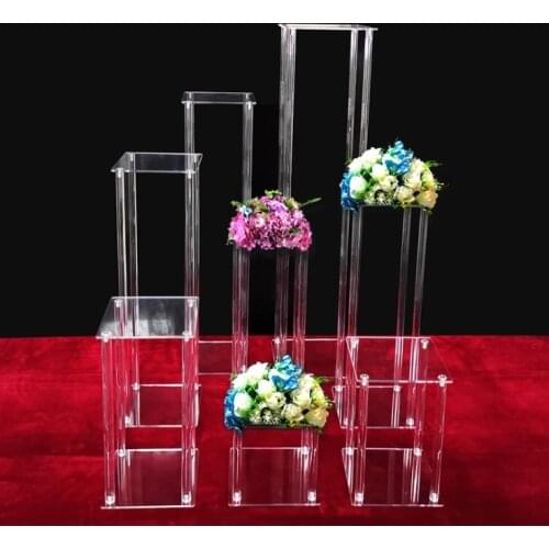 Acrylic Plinth Table Centerpiece Flower Vase Luxury Floral Garland Stand Columns For Wedding Birthday Party Stage Backdrop Decor
