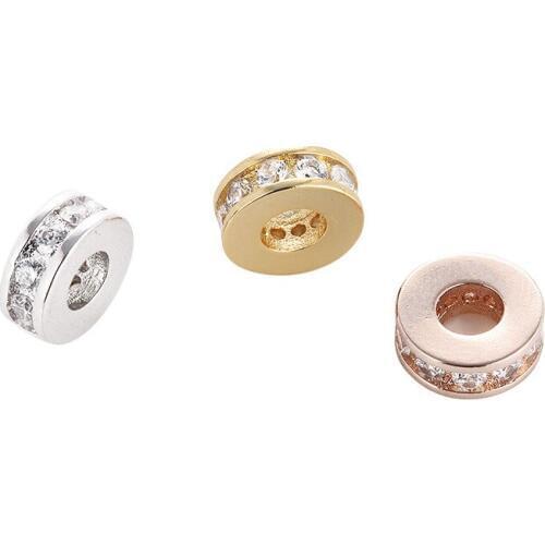 Large Hole Ring Brass Micro Pave Cubic Zirconia Spacer Beads Gold Rhodium Rose Gold 10*4mm Hole 4.20mm CHF226