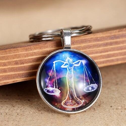 1PC Horoscope Keychain Luminous Zodiac Sign Keychain 12 Constellation Pendant Double Face Celestial Keyring