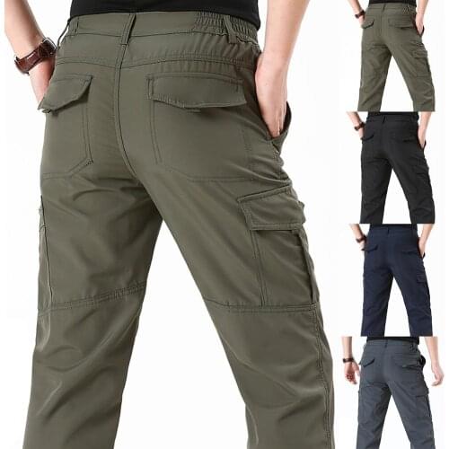 Men Fashion Casual Pants Men Side Pockets Pants Men Casual Solid Color Pocket Thick Breathable Trousers Quick Dry Cargo Pants