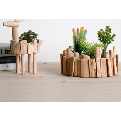 Handmade Wooden Tabletop Vase Creative Succulents Pot Flowers Planter Eco Natural Wood Home/Office/Shop Decor Home Warming Gift