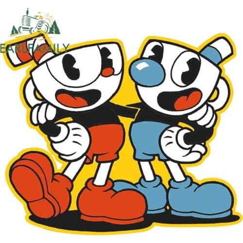 EARLFAMILY 13cm x 11.0cm For Cuphead Anime Car Stickers Laptop Fine Decal For JDM VAN RV Motorcycle Car Door Protector