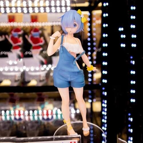 Anime Re:Life In A Different World From Zero Rem Anime Action Figure Swimsuit Strap Denim PVC Collection Model Dolls Toys Gifts