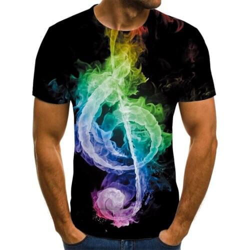 Summer T-shirt Mens Color Music Symbol T-shirt 3D Guitar T-shirt Printing Gothic Anime Clothing Short Sleeve T-shirt 110-6XL