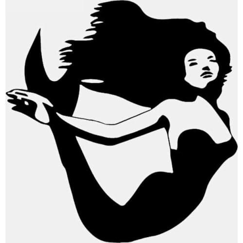 Personality Car Sticker Personality Interesting PVC Decal Design Art Mermaid Sea Fish Ocean Car Sticker Waterproof Black/White