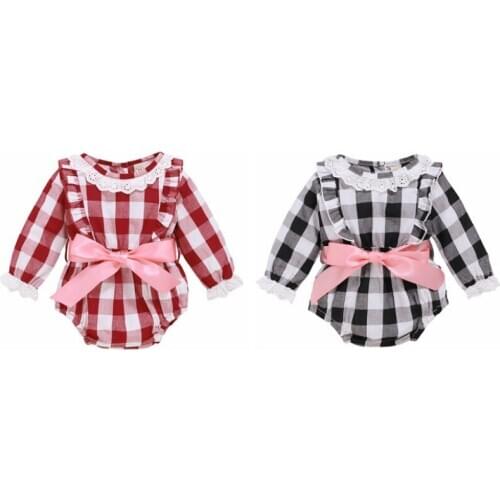 Baby Newborn Girls Plaid Print Jumpsuit Long Sleeve Romper Infant Casual Outfits New Arrival