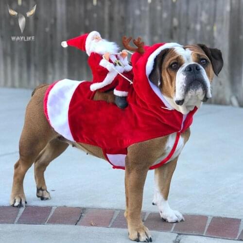 WAYLIKE Pet Dog Christmas Costume Santa Claus Riding Costume Christmas Pet Clothes Riding Deer Costume Pet Christmas Products