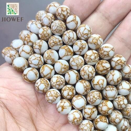 Natural Stone Golden Stripe White Turquoise Round Beads For Jewelry Making DIY Bracelet Earring Accessories 15'' 4/6/8/10/12mm