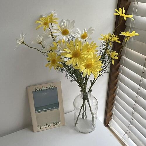 Daisy White Silk Bouquet Artificial Flowers Home Decoration Wedding Artificial Dried Flowers Nordic Garden Fake Flower