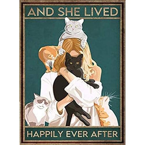 Metal Sign and She Lived Happily Ever After Poster cat Poster cat Cute Logo Coffee Shop Kitchen Toilet Logo Valentine Day