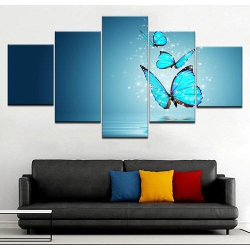 5 Panel Printed Modern Wall Art Modular Poster Butterfly Pictures Painting Home Decoration Canvas Framework Living Room Decor