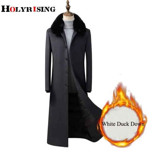 Men White duck down coat winter Extended long wool coat big fur collar Removable lining chamarras para hombre winter 19742