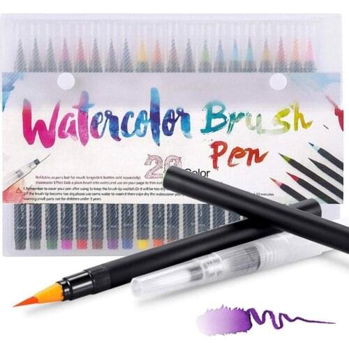 20 color Watercolor Brush markers drawing set plus 1 coloring pen Easy washable painting Calligraphy Art Kids gift E6901