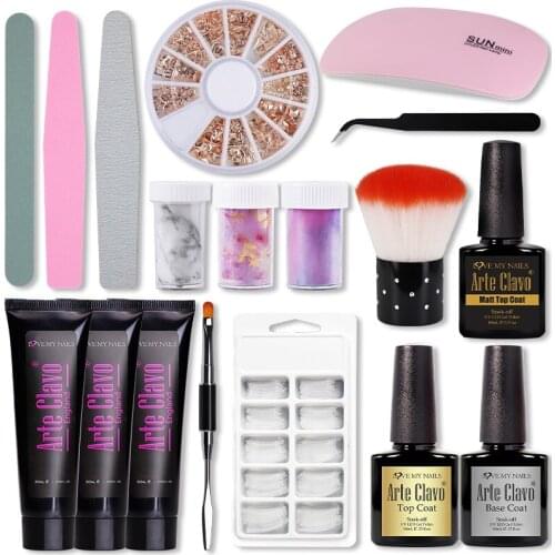 Arte Clavo Builder Gel Nail Gel Set 6W UV LED Lamp Base Top Coat Tools Manicure Set Brush Extension Gel DIY Decorations Nail Kit