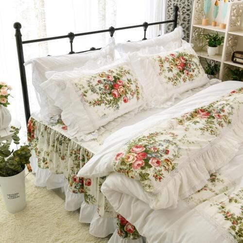 Bedding set cotton Versatile Floral Embroidery splice flower Quilt Cover Pillow Case Pastoral Princess Bed Skirt Article HM-19F