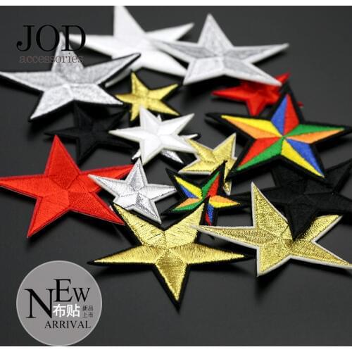 Small Embroidery Star Patch Clothes Sticker Iron on military Patches for Clothing hat Stripe Badges Pentagram Transfer Red