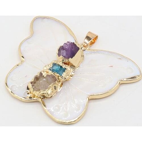 Natural fritillary pendant shell butterfly shape phnom penh crystal bud for jewelry making DIY necklace bracelet accessories