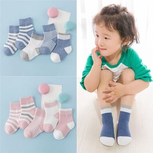 5Pairs/lot Kids Baby Sock Childrens Cotton Socks Student Stripe Floor Socks Autumn Winter Spring Boys Girls Multi Color Sock