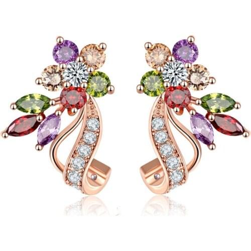 New Drop Earrings For Women Cubic Zirconia Colorful Crystal Flower Stud Earring Jewelry Pendientes Boucle Oreille Femme