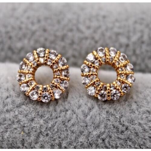 New Trendy Stud Earrings for Women Gold Color round Earring with white Zircon Trendy Jewelry for Party Wedding Anniversary Gift