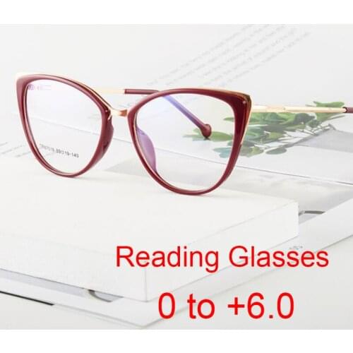 Vintage Antifatigue Computer Eyewear Cat Eye Anti Blue Light Reading Glasses Women TR90 Corrective Glasses +1.5 2 2.5 4 5.5 6