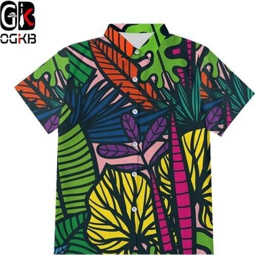 OGKB Cartoon New Fashion Button Shirt 3d Print Fun Colorful Leaf Unisex Man/woman Short Sleeve Tops Hiphop Shirt Oversized 6XL