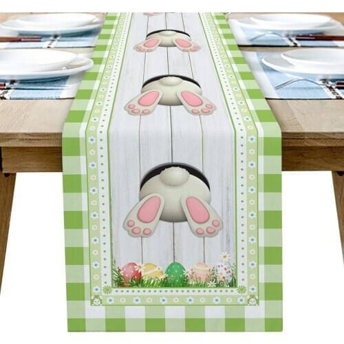 Easter Green Plaid Bunny Egg Table Runner Wedding Table Decoration Home Decor Kitchen Table Runners And Placemats
