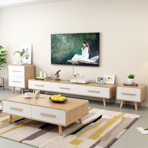 KAROIS D1601Nordic Coffee Table Tv Cabinet Set Simple Modern Small Apartment Baking Wood Log Cabinet Combination