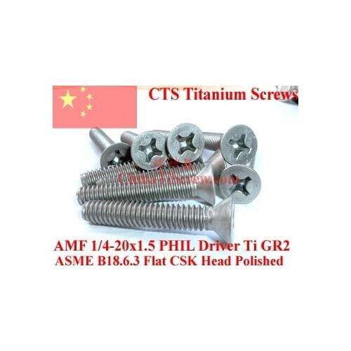 Titanium screws 1/4-20x1.5 Flat Head PHIL Driver Ti GR2 Polished 50 pcs