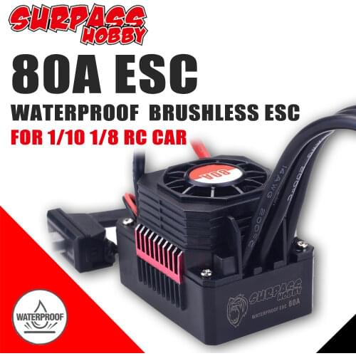 SURPASS HOBBY ESC Waterproof 80A Brushless Electric Speed Controller for 1/10 1/8 RC Car 3660 3670 Brushless Motor Truck