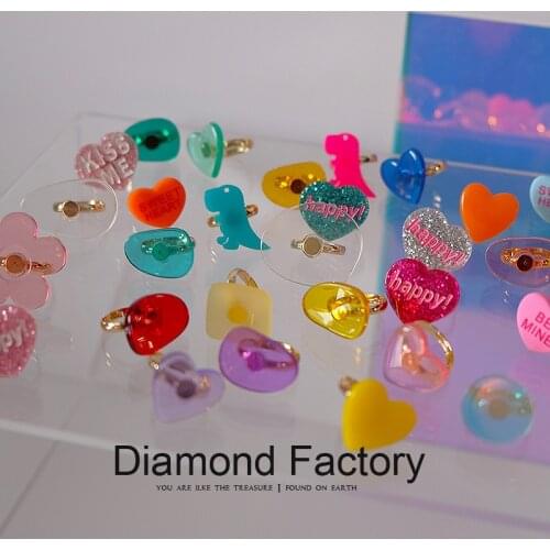 Y2K Simple Ins Summer Style Colorful Acrylic Cute Heart Flower Dinosaur Adjustable Ring For Women Fashion Jewelry