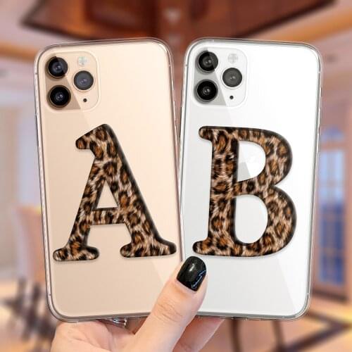 Leopard 26 Alphabet Letter A To Z Protective Case For iPhone 11 12 Pro Max XS Max X XR 7 8 Plus 6S 5S SE 2020 Silicone Cover