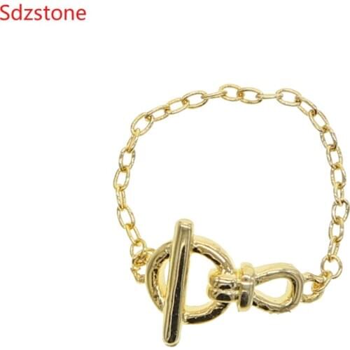 Yellow Gold Color Plating Chain Shape RING Unisex Vintage Gothic Chunky Midi Ring Antique Jewelry Accessory