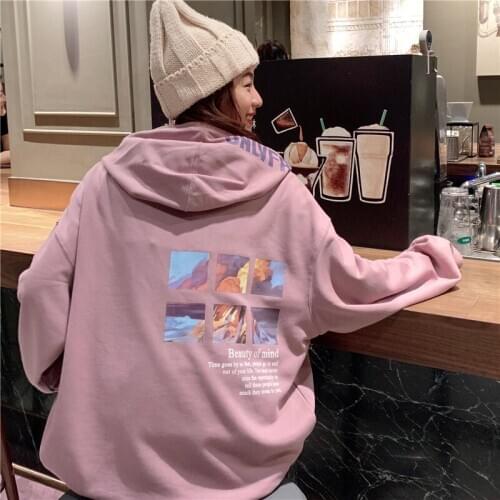 Womens sweatshirt Korean version of the loose bf Harajuku students thin section ins early autumn lazy wind hooded jacket