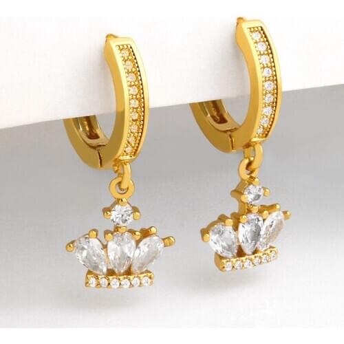 White Stone Small Crown Earrings For Women Crystal Cubic Zirconia Drop Earrings Dangle Cute Statement Jewelry Gifts ersu86