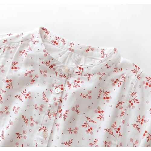 Cotton 100% Printed Women Shirts Summer Vintage 2021 Pink O-Neck Batwing Half Sleeved Loose Elegant Office Lady Outwear Tops