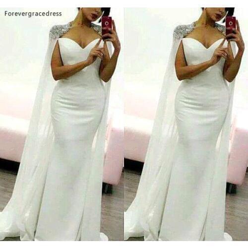 Arabic Dubai Style White Evening Dress 2019 Cheap Mermaid Satin Holiday Women Wear Formal Party Prom Gown Custom Made Plus Size