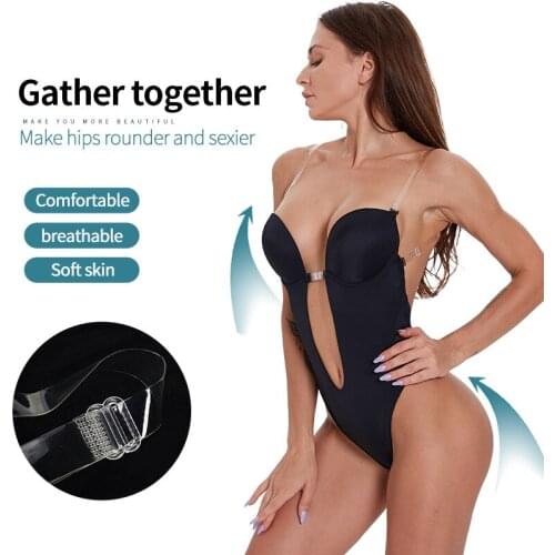 Womens Full Body Shaper Backless Thong Seamless U Plunge BodySuit Slimming Body Shapers Waist Shaper Shaperwear-D